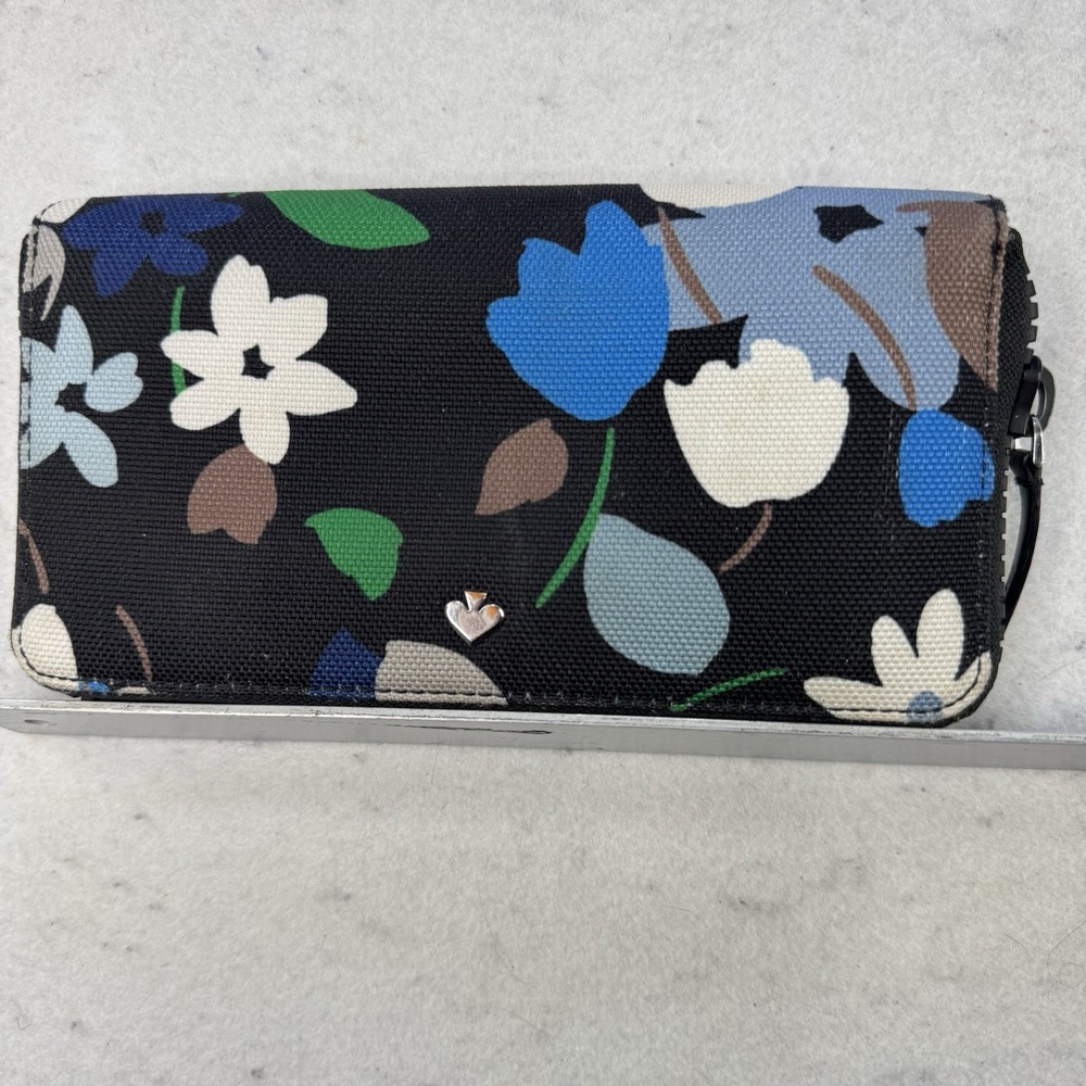 Kate Spade Jae Bold Bloom Zip Around Continental Wallet Blue Multi Floral